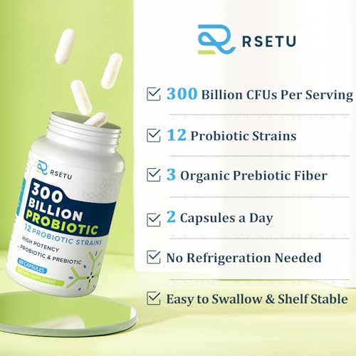 Probiotics for Women Men: 300 Billion CFU Probiotic High Potency + 12 Strains Organic RSETU Au supplements