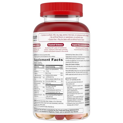 Centrum MultiGummies Multi+ Omega 3 Dual Action, Adult Multivitamin, Multivitamin/Multimineral/Omega 3 Centrum Au supplements