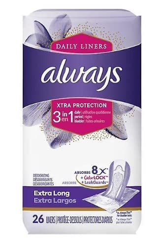 Always Xtra Protection 3-in-1 Daily Liners Extra Long Unscented 26 Ct Always Au supplements
