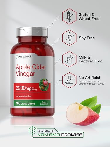Apple Cider Vinegar Tablets 3200mg | 180 Pills | Vegetarian, Non-GMO & Gluten Free Supplement Horbäach Au supplements