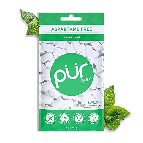 PUR Gum | Aspartame Free Chewing Gum | 100% Xylitol | Natural Spearmint Flavored Gum PURAU supplements