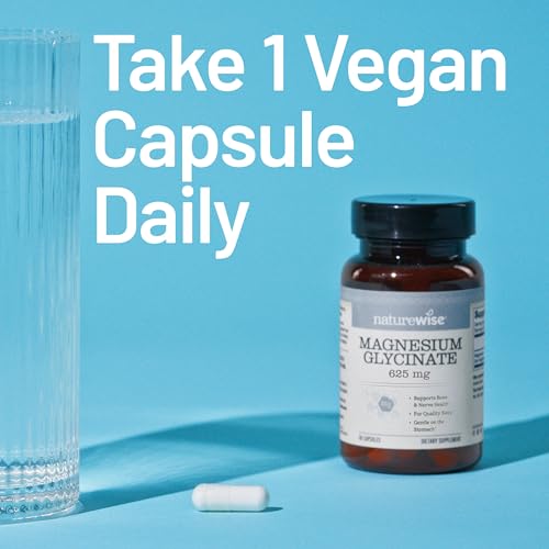 NatureWise Magnesium Glycinate 625 mg - High Absorption Chelated Magnesium Glycinate for Sleep, Relaxation, Muscle & Bones* - Gentle on Stomach, Vegan, Non-GMO - 30 Capsules[30-Day Supply] NatureWise Au supplements