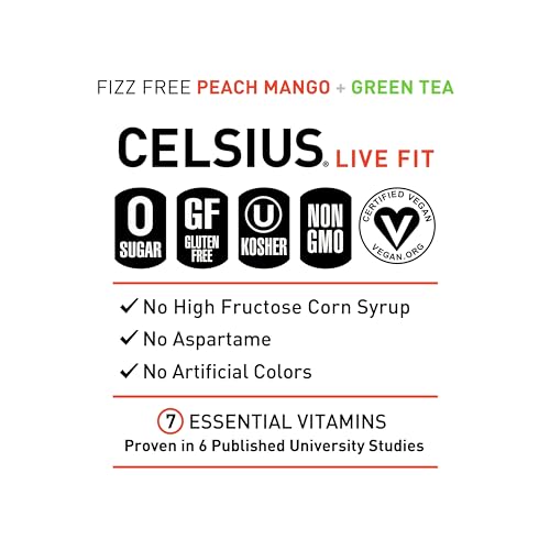 CELSIUS Peach Mango Green Tea, Functional Essential Energy Drink 12 Fl Oz (Pack of 12) CELSIUS Au supplements