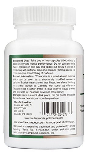 Theacrine (Teacrine) 100 Mg, 60 Capsules - Energy and Focus Supplement (Similar to Caffe Double Wood Supplements Au supplements