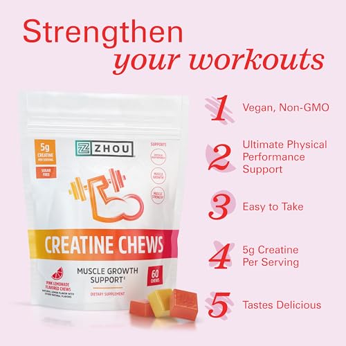 Zhou Nutrition Creatine Monohydrate Chewables 5g for Men & Women, Sugar Free Zhou Nutrition Au supplements