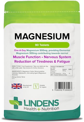 Lindens 500mg Magnesium Tablets | 90s 1-a-Day | Made in The UK | Tiredness, Muscle Lindens Au supplements