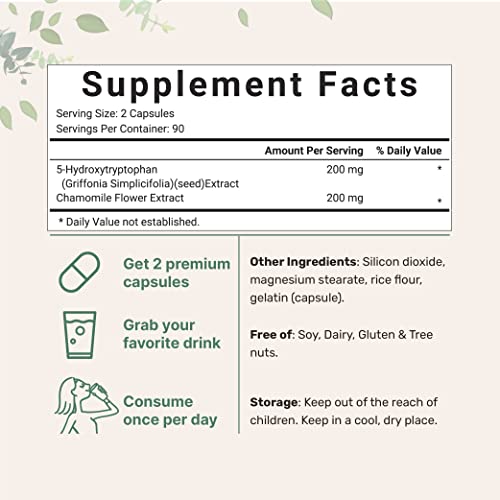 Micro Ingredients 5-HTP 200mg with Chamomile Flower Extract, 180 Capsules, 2 in 1 Formula Micro Ingredients Au supplements
