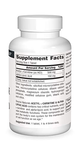 Source Naturals Acetyl L-Carnitine & Alpha-Lipoic Acid 650mg - 60 Tablets Source Naturals Au supplements