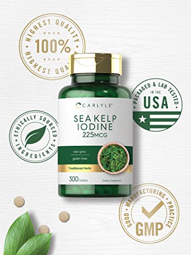 Sea Kelp Iodine Supplement | 225mcg | 300 Tablets | Non-GMO, Gluten Free | Traditional Carlyle Au supplements