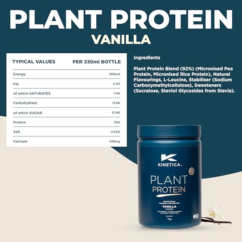 Kinetica Vanilla Flavour Plant Protein 1kg | Blend of Pea and Rice Protein | Vegan Kinetica Au supplements