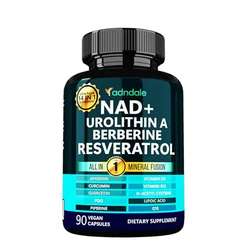 Adndale NAD Supplement. Longevity Formula with Liposomal NAD+, Trans Resveratrol, Urolithin-A, Berberine, CoQ10. NMN Supplement Alternative. 90 Count AdndaleAU supplements