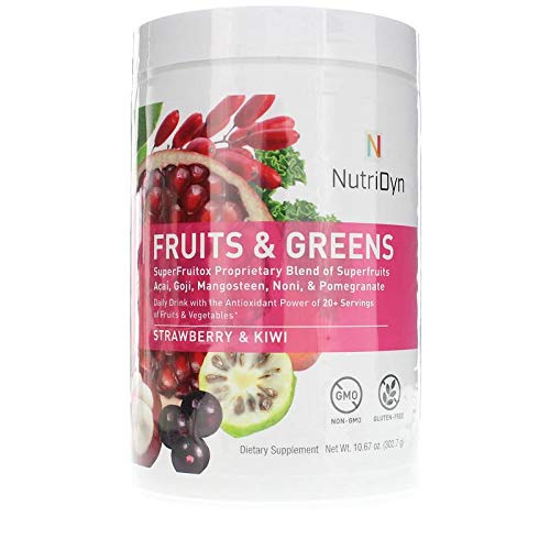 NutriDyn Fruits & Greens Strawberry/Kiwi Flavor *Certified Organic* w/ Acai, Gogi, Mangosteen, Noni & Pomegranate Super Fruits 300 Grams (Strawberry Kiki) Nutri-Dyn Au supplements