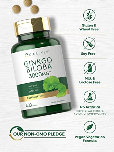 Carlyle Ginkgo Biloba 3000mg | 400 Tablets | Non-GMO, Gluten Free Carlyle Au supplements