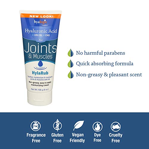 HylaRub HA Joint & Muscle Cream – Hyaluronic Acid Muscle Rub w/Emu Oil & CMO – Non Greasy, Soothes, Moisturizes & Maintains Shoulders, Knees, Back, HIPS & More 6 oz. by Hyalogic Hyalogic Au supplements