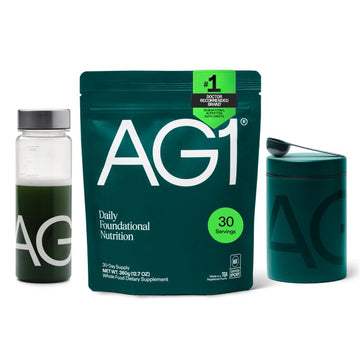AG1 Greens Powder Supplement Bundle w/Stainless Steel Storage Canister – Multivitamin, Probiotic & Superfood Blend | Gut Health & Daily Wellness Support | Includes Shaker & Scoop | Vegan, Gluten-Free AG1 Au supplements