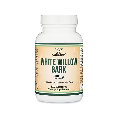 White Willow Bark Capsules 800mg per Serving, 120 Count (Willow Bark Extract Std. Double Wood Supplements Au supplements