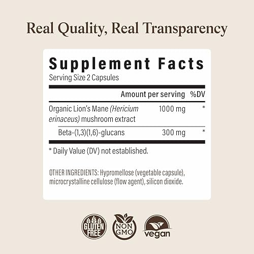 Real Mushrooms Lions Mane Mushroom Cognition (120 Capsules) Lions Mane Mushroom Powder Extract Capsules | Brain Supplement, Brain Vitamins, Focus Supplement Real Mushrooms Au supplements