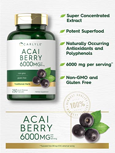 Carlyle Acai Berry Capsules 6000mg | 250 Count | Non-GMO & Gluten Free Acai Berry Carlyle Au supplements
