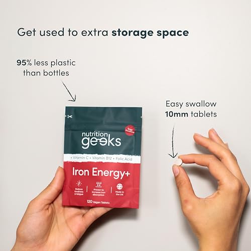 Iron Tablets High Strength Tablets with Vitamin C, B12 & Folic Acid - 120 Vegan Supplement Nutrition Geeks Au supplements