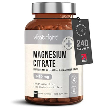 Magnesium Citrate - 1480mg High Strength - 240 Capsules (4 Month Supply) - Vegan VitaBright Au supplements