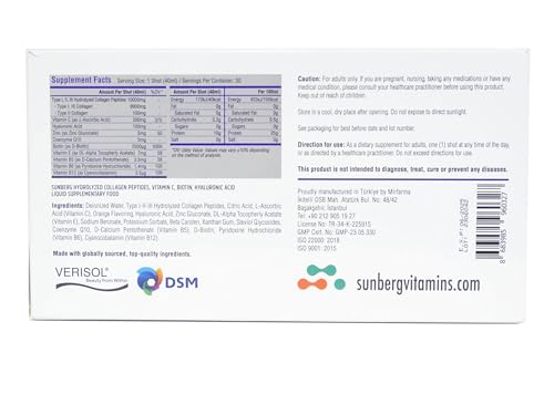 Sunberg Collagen Liquid Shots - 10000mg Collagen Supplement Type I,II,III Hyaluronic Acid Bodygenix Au supplements