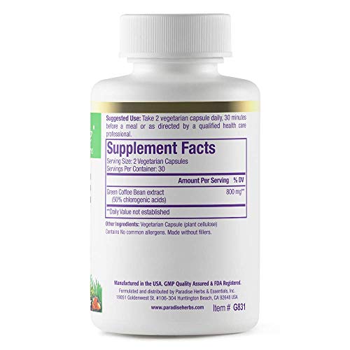 Paradise Herbs Green Coffee Bean, Vegan, Gluten Free, Non GMO, Active Whole Spectrum Paradise Herbs Au supplements