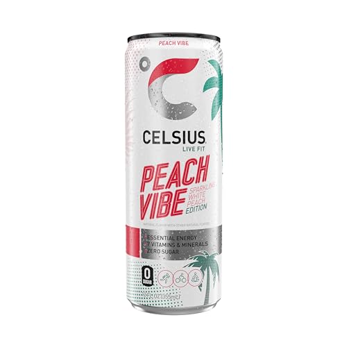 CELSIUS Sparkling Peach Vibe, Functional Essential Energy Drink 12 Fl Oz (Pack of 12) CELSIUS Au supplements