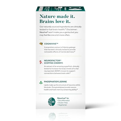 NEURIVA Ultra Decaffeinated Clinically Tested Nootropic Brain Supplement for Mental Alertness, Memory, Focus & Concentration, Cognivive, Neurofactor, Phosphatidylserine, Vitamins B6 B12, 60 Capsules NEURIVA Au supplements