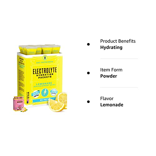 KEY NUTRIENTS Multivitamin Electrolytes Powder Packets - Refreshing Lemonade 40 Pack Hydration Packets - Travel Hydration Powder - No Sugar, No Calories, Gluten Free - Made in USA KEY NUTRIENTS Au supplements