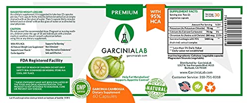 Garcinia Cambogia Extract 100% Pure 95% HCA Pharmaceutical Grade 60 Capsules 1 Month GarciniaLab Au supplements