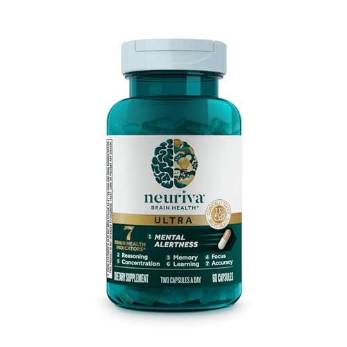 NEURIVA Ultra Decaffeinated Clinically Tested Nootropic Brain Supplement for Mental Alertness, Memory, Focus & Concentration, Cognivive, Neurofactor, Phosphatidylserine, Vitamins B6 B12, 60 Capsules NEURIVA Au supplements