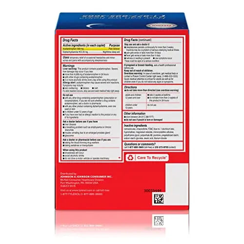 Tylenol PM Extra Strength Nighttime Pain Reliever Sleep Aid Caplets with Acetaminophen & Diphenhydramine HCl, Relief for Nighttime Aches & Pains, Travel Size, 50 Packs of 2 Caplets Tylenol Au supplements