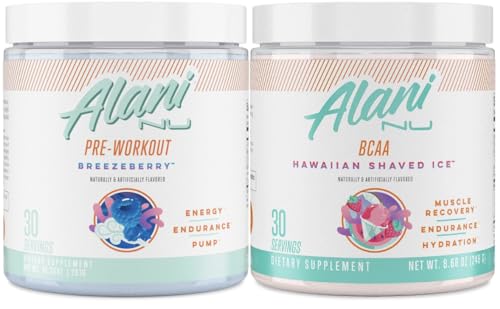 Alani Nu Breezeberry Pre Workout and BCAA Hawaiian Shaved Ice Post Workout Powder Alani Nu Au supplements