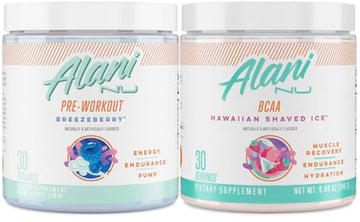 Alani Nu Breezeberry Pre Workout and BCAA Hawaiian Shaved Ice Post Workout Powder Alani Nu Au supplements