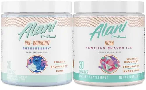 Alani Nu Breezeberry Pre Workout and BCAA Hawaiian Shaved Ice Post Workout Powder Alani NuAU supplements