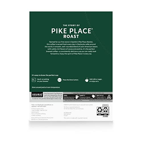 Starbucks K-Cup Coffee Pods—Medium Roast Coffee—Pike Place Roast for Keurig Starbucks Au supplements