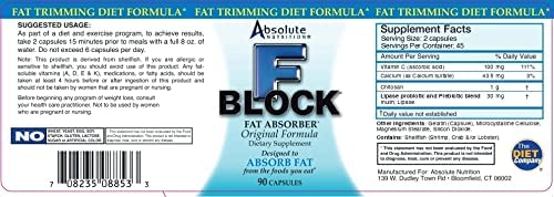 Absolute Nutrition FBlock Xtra Fat Absorber, Diet Formula, 90 Capsules Absolute Nutrition Au supplements