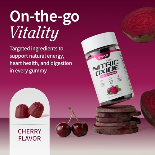 Snap Supplements Nitric Oxide Gummies - Beet Root Extract 300mg, Sugar Free Beetroot Supplement with Pomegranate Powder for Circulation & Natural Energy, 60 Vegan Gummies, Cherry Flavor Snap Supplements Au supplements