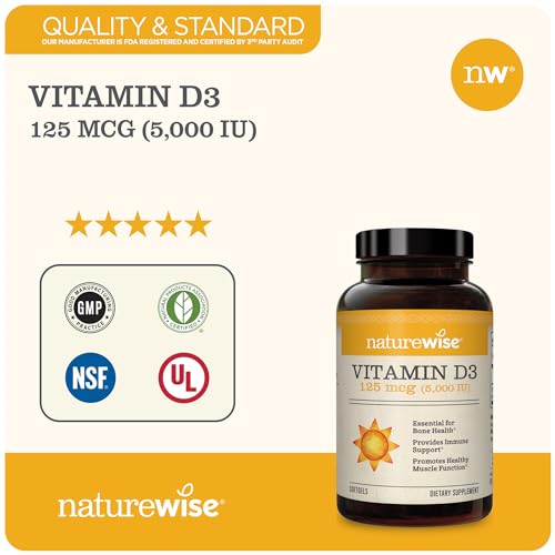 NatureWise Vitamin D3 5000iu (125 mcg) Healthy Muscle Function, and Immune Support NatureWise Au supplements