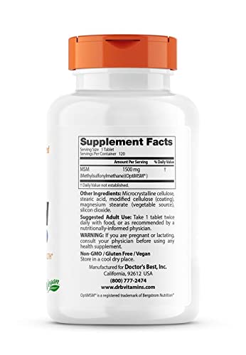 Doctor's Best MSM with OptiMSM, Non-GMO, Gluten Free, Joint Support, 1500 mg Doctor's BEST Au supplements