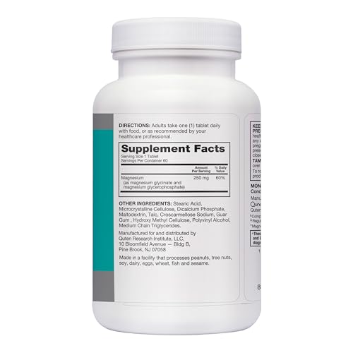 Qunol Magnesium Glycinate Complex, Gentle on Stomach, 250mg One Pill Dose, Superior-Absorption Magnesium, Nerve, Bone and Muscle Health Supplement, 60 Count (Pack of 1) Qunol Au supplements