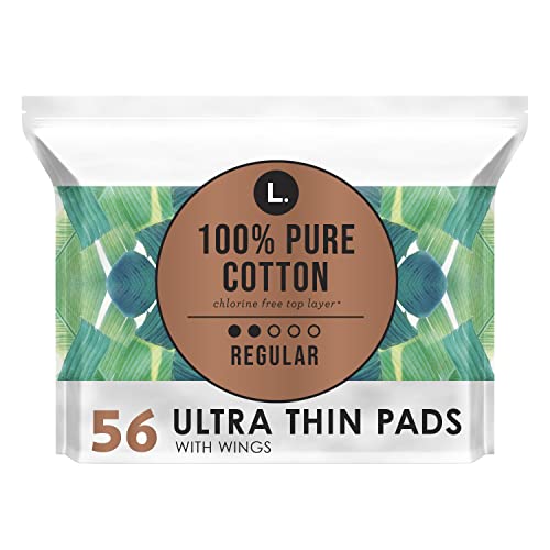 L. Pure Cotton Topsheet Pads for Women, Regular Absorbency, Ultra Thin Pads with Wings L. Au supplements