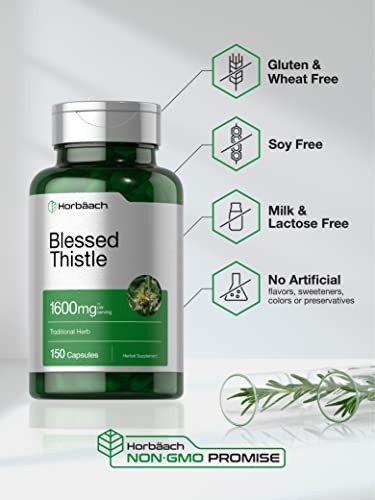 Blessed Thistle Capsules 1600 mg | 150 Count | Max Potency | Non-GMO, Gluten Free Horbäach Au supplements