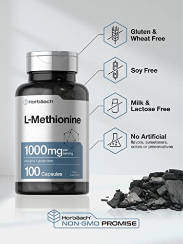 L Methionine 1000mg | 100 Capsules | Non-GMO, Gluten Free | Free Form Supplement Horbäach Au supplements