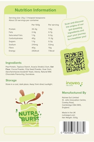 NutraBurst Pea Protein Shake with Probiotics, prebiotics, and Oats 500g - Chocolate Flavoured Nutree Gut Au supplements