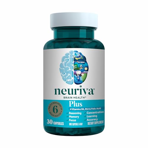 NEURIVA Plus Brain Supplement for Memory and Focus Clinically Tested Nootropics for Concentration for Mental Clarity, Cognitive Enhancement Vitamins B6, B12, Phosphatidylserine 30 Capsules NEURIVA Au supplements