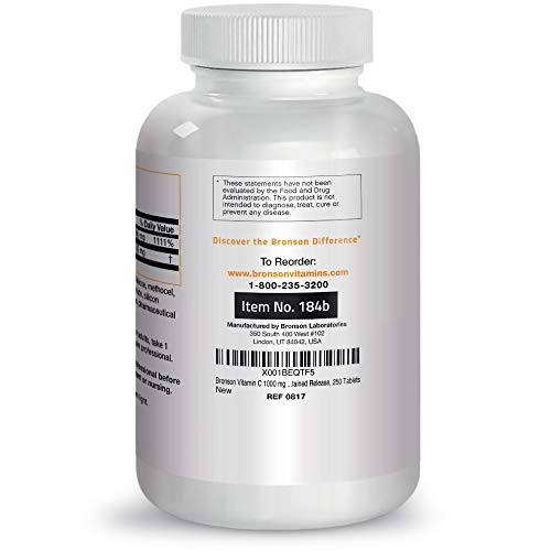 Bronson Vitamin C 1000 mg with Rose Hips Sustained Release, 250 Tablets Bronson Au supplements