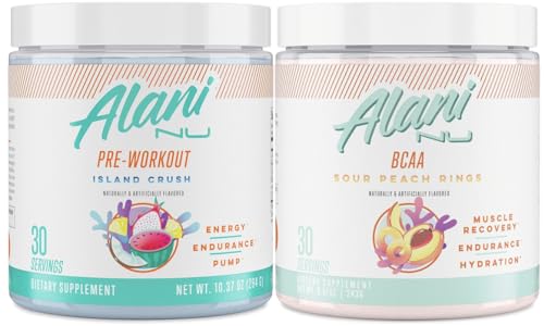 Alani Nu Island Crush Pre Workout and BCAA Sour Peach Rings Post Workout Powder Alani Nu Au supplements