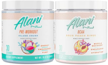 Alani Nu Island Crush Pre Workout and BCAA Sour Peach Rings Post Workout Powder Alani Nu Au supplements