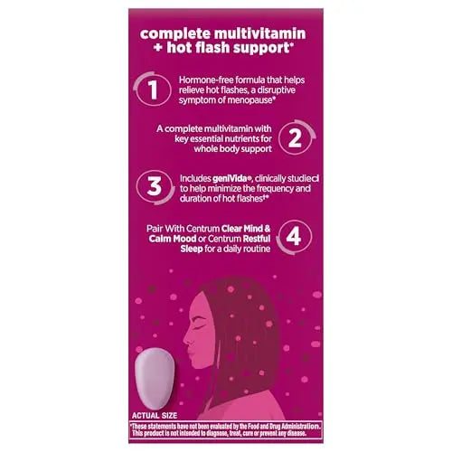 Centrum Complete Multivitamin Supplement + Hot Flash Support Menopause Support Tablets, with Clinically Studied geniVida, 30 Count Centrum Au supplements